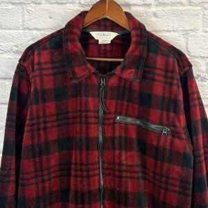 Vintage LL Bean Women Red Plaid Flannel Jacket Full Zip Long‎ Sleeve Large USA